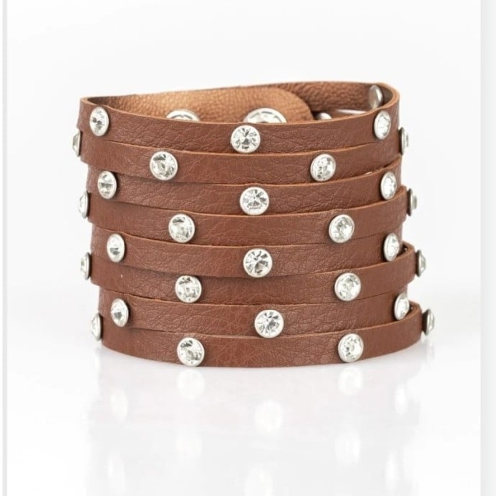 Sass Squad Urban Paparazzi Brown Leather Bracelet with Silver Accents - Picture 1 of 4